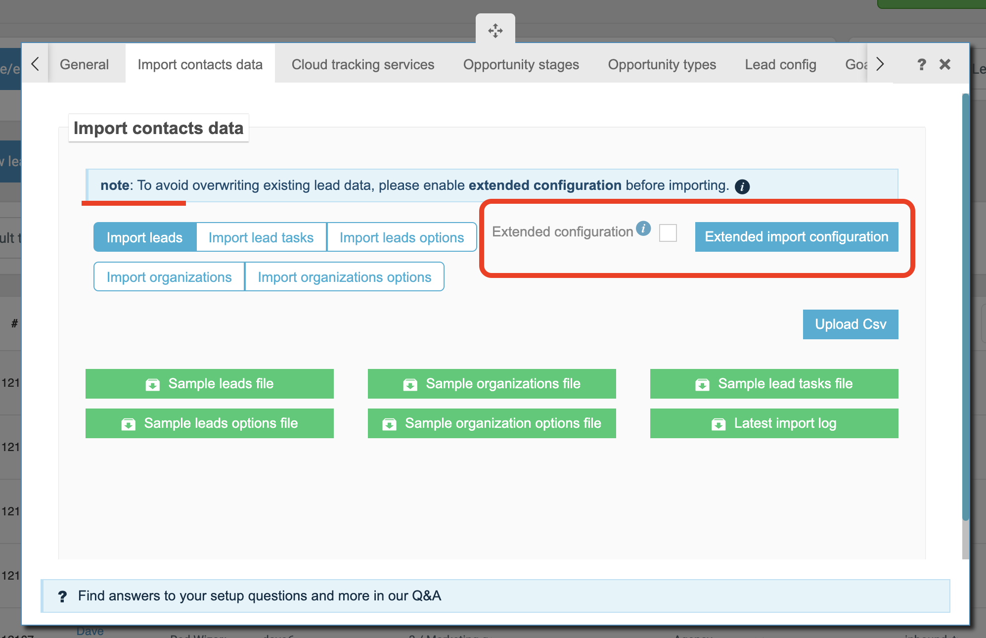 lead import configs