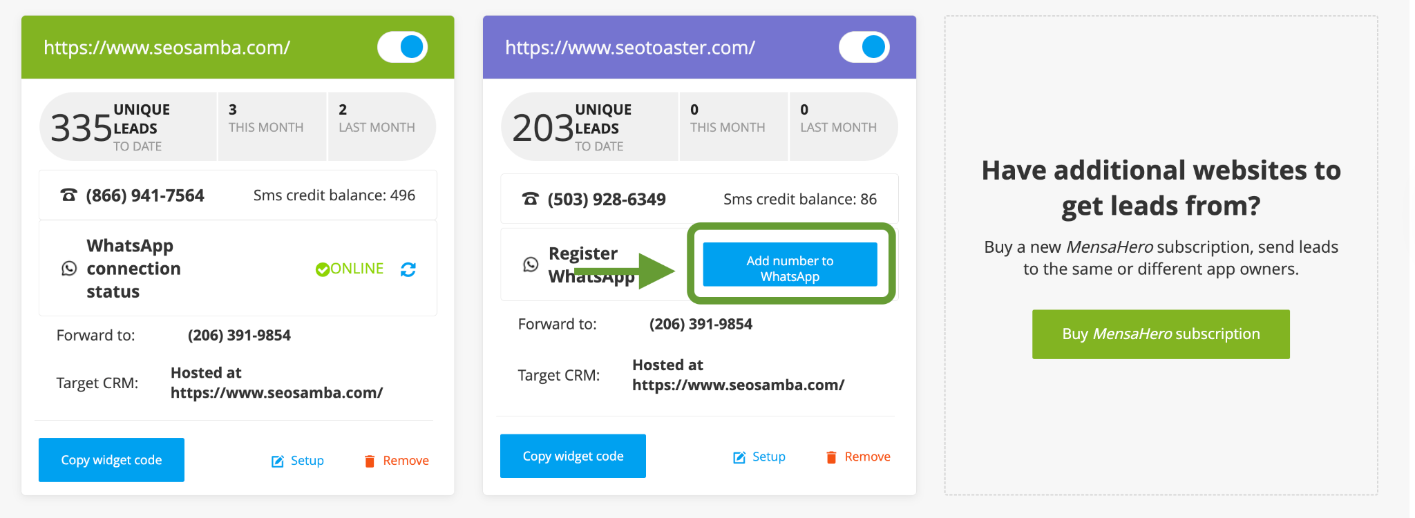 mensahero widgets with watsap config