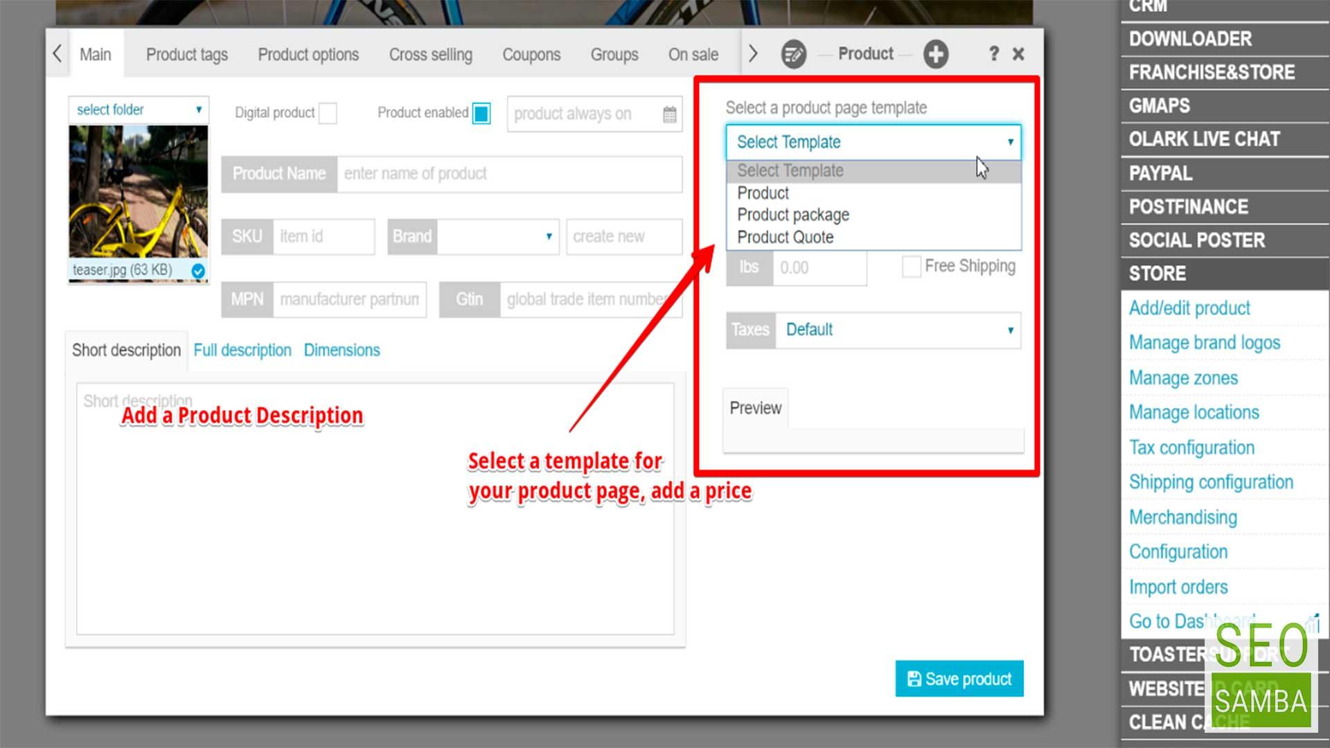 product template description and price