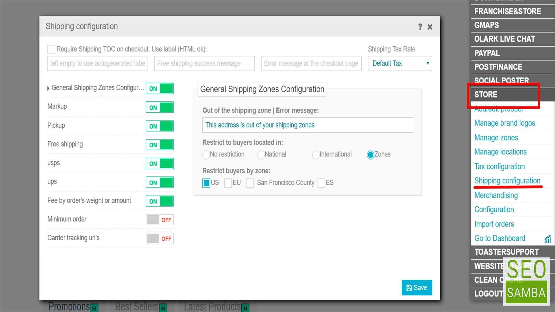 shipping configuration