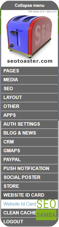 website admin panel