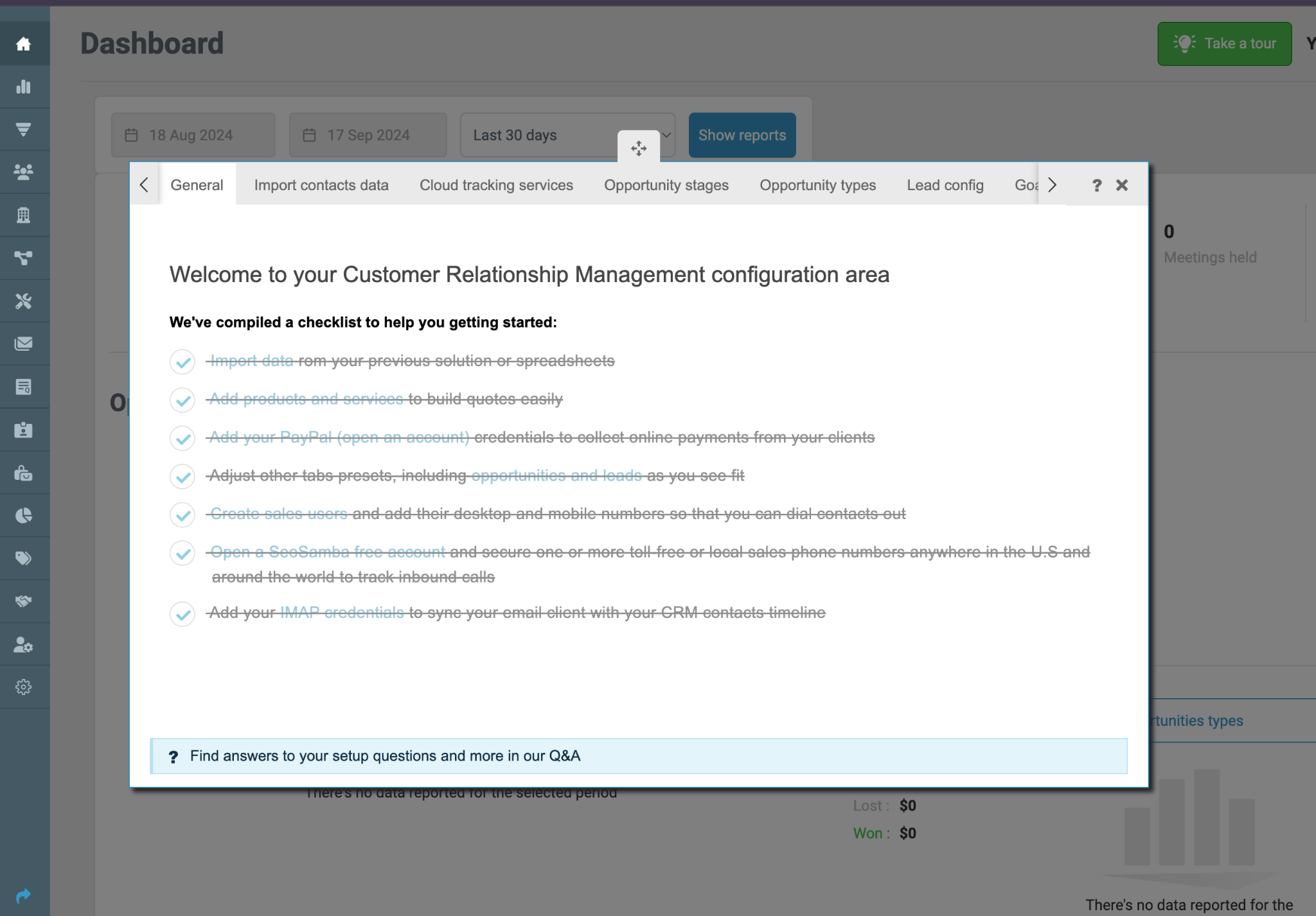 all crm settings