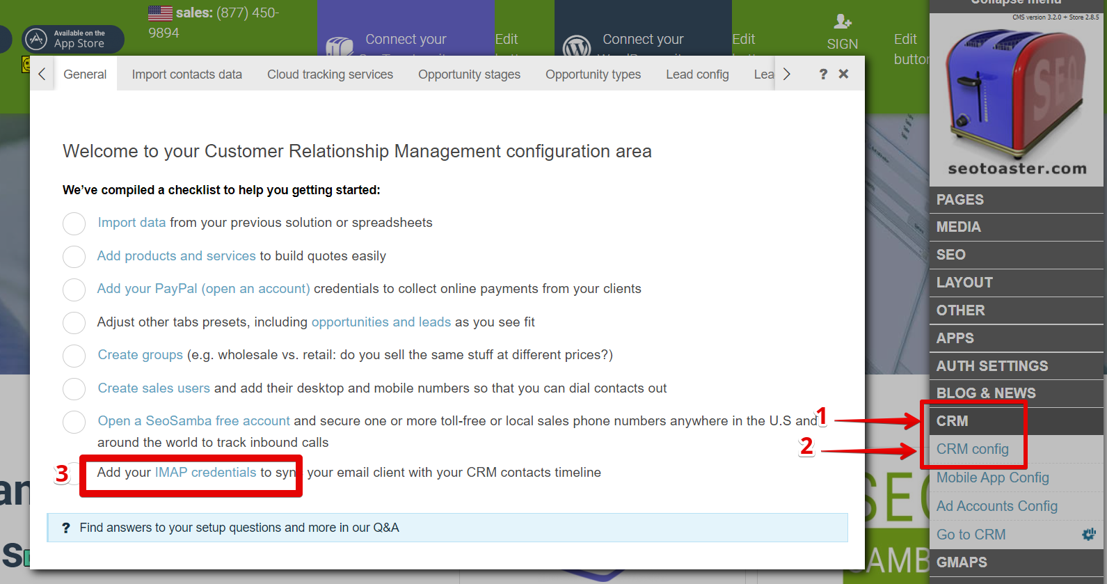 crm config imap connection