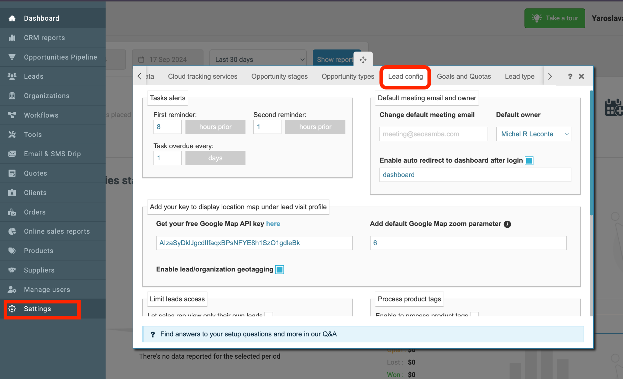 lead config crm screen