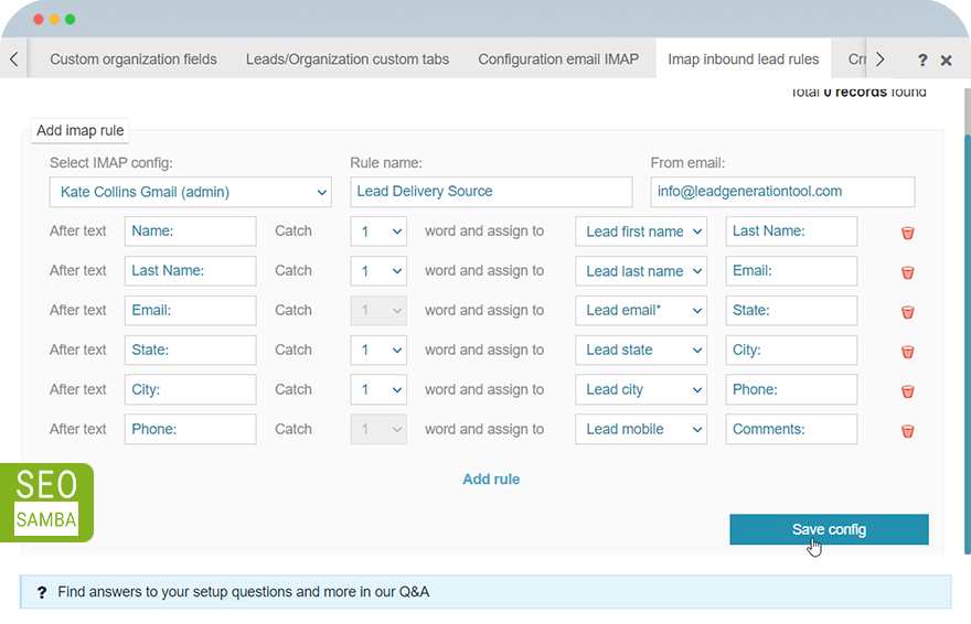 save your email parcing rule