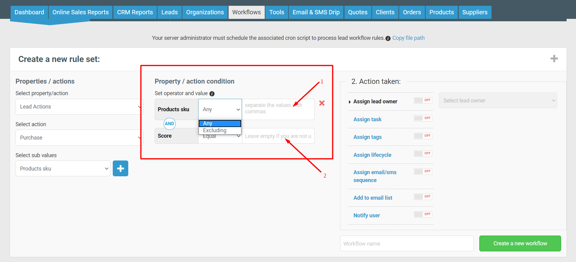 workflow condition set up